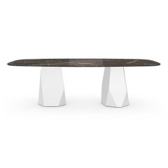 Table de salle à manger Menhir avec plateau en céramique Emperador et base en métal