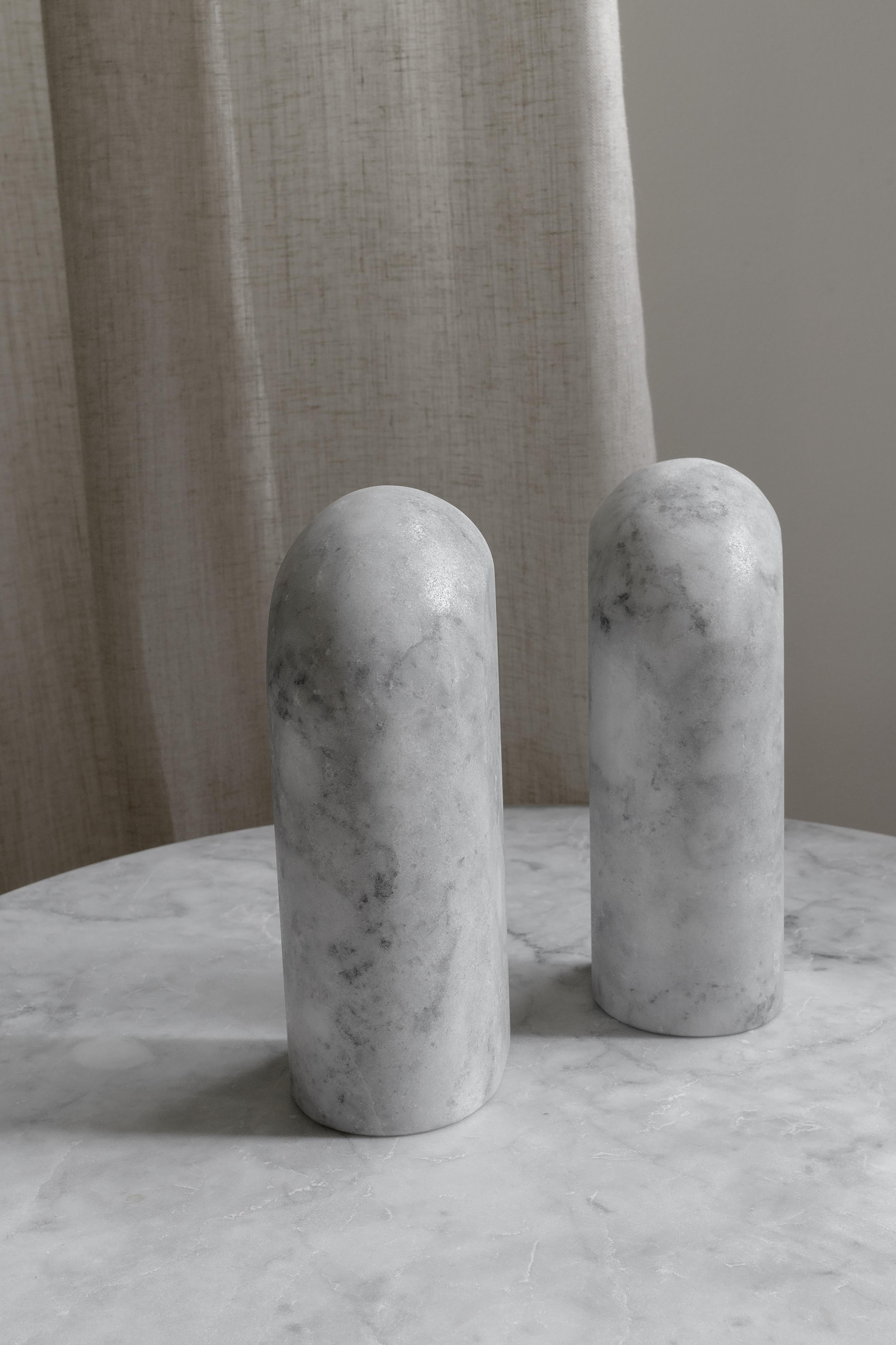 Hand-Crafted Menhir White Marble Carved Bookend For Sale