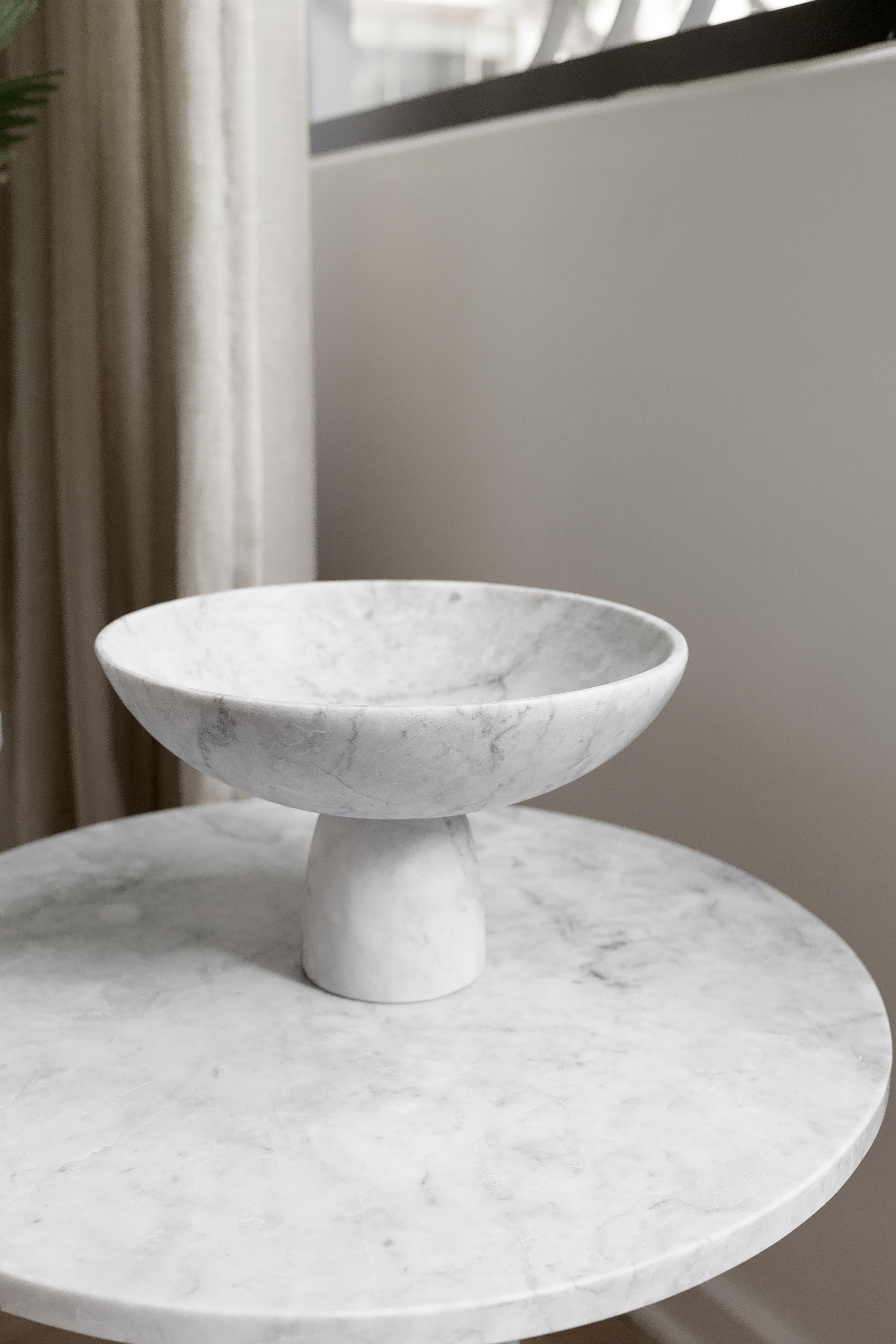 Bowl in carved Veneciano white marble. Handmade in MÃ©xico by local craftsmen.  Production time: 6-8 weeks for items without marble / 13-14 weeks for marble pieces. Shipping +10 additional business days. Casa Quieta uses natural materials such as