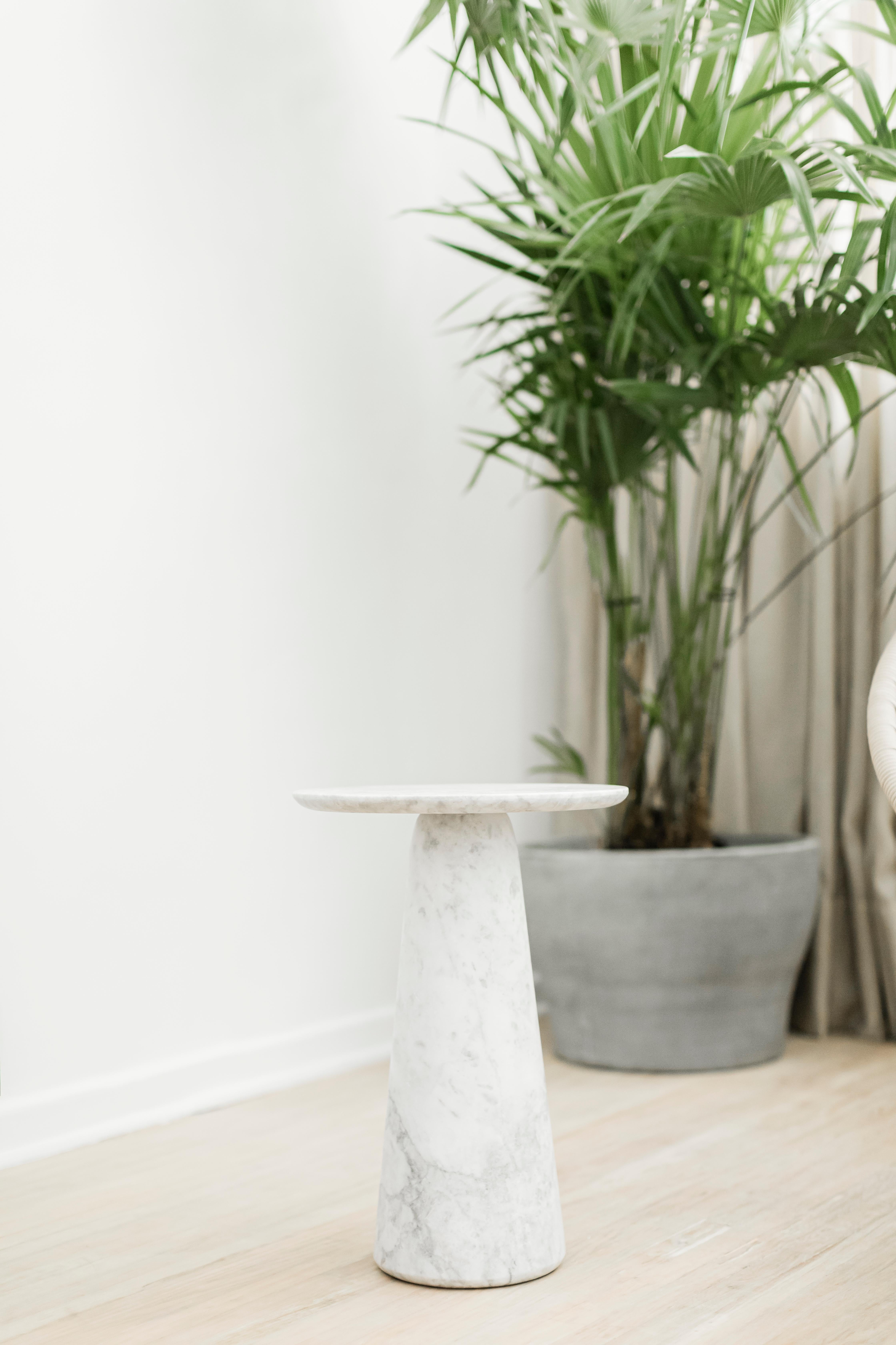 Hand-Crafted Menhir White Marble Large Side Table For Sale
