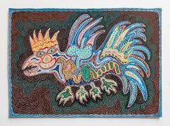 Israeli Folk Art Bright Colorful Naive Dragon Painting