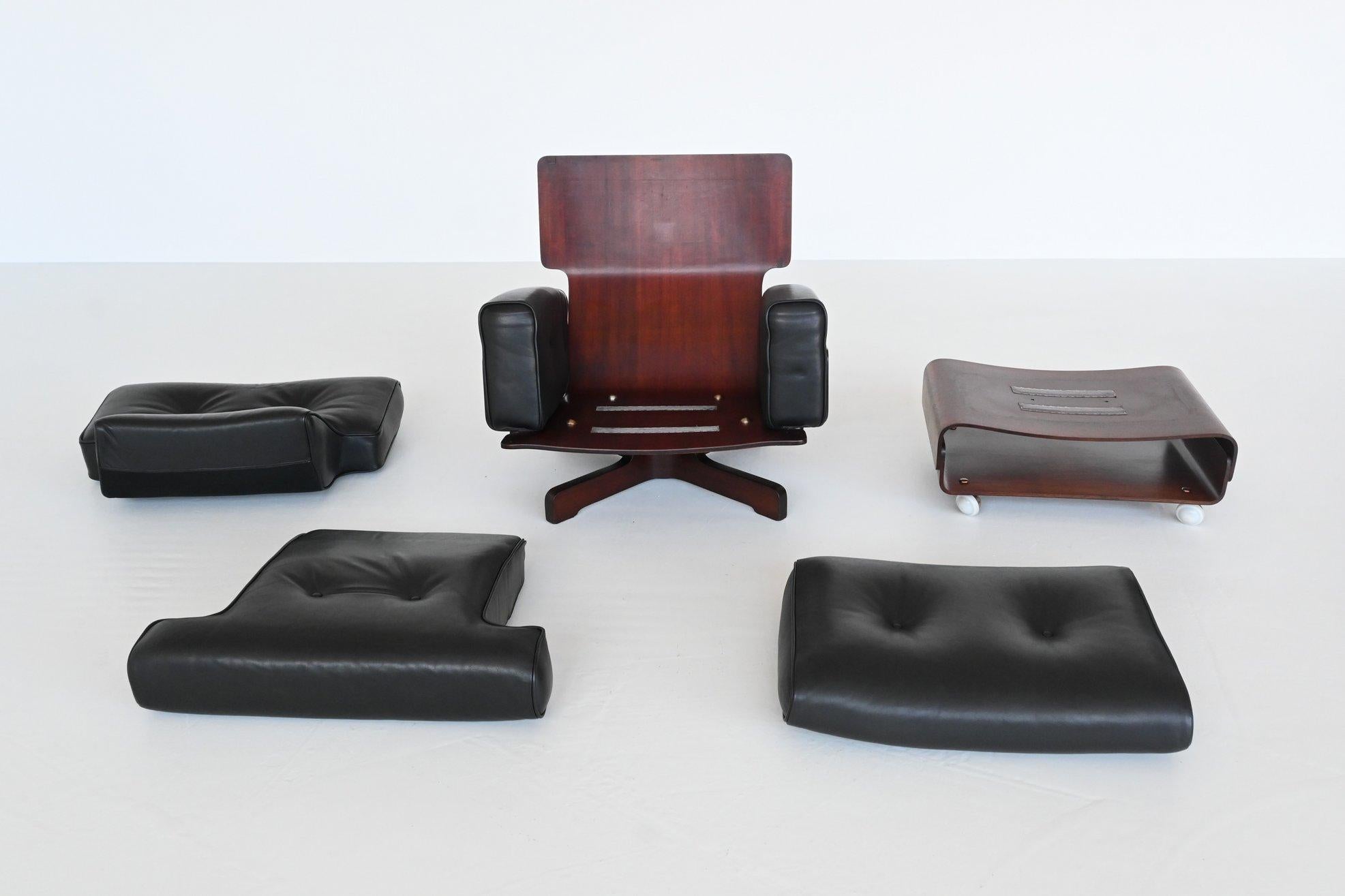 Menilio Taro Model 401 Rosewood Lounge Chair Set Cinova, Italy, 1964 7