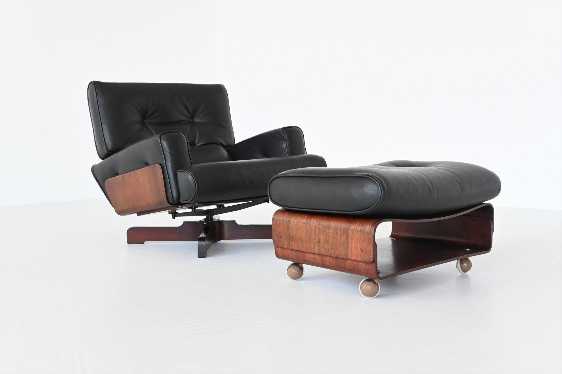 Mid-Century Modern Menilio Taro Model 401 Rosewood Lounge Chair Set Cinova, Italy, 1964