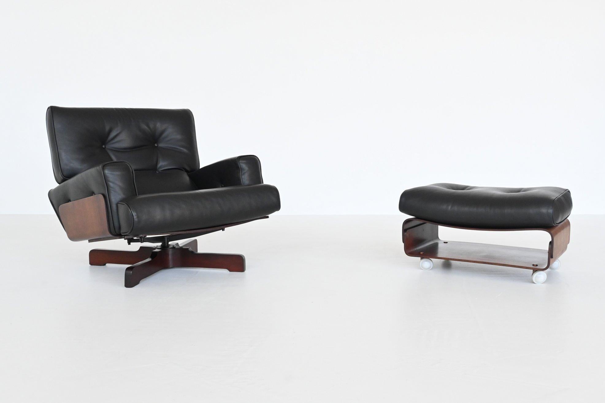 Italian Menilio Taro Model 401 Rosewood Lounge Chair Set Cinova, Italy, 1964