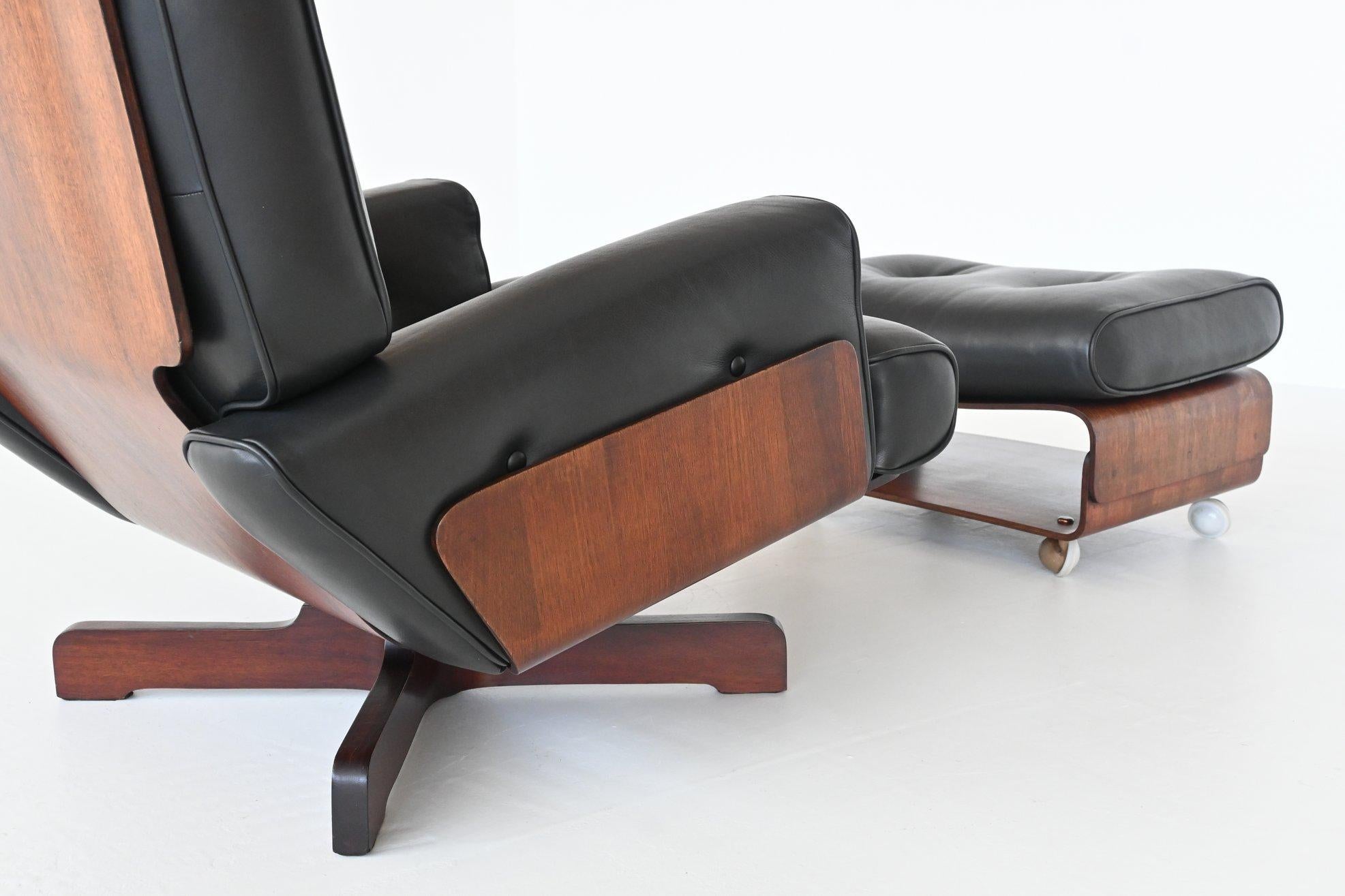 Mid-20th Century Menilio Taro Model 401 Rosewood Lounge Chair Set Cinova, Italy, 1964