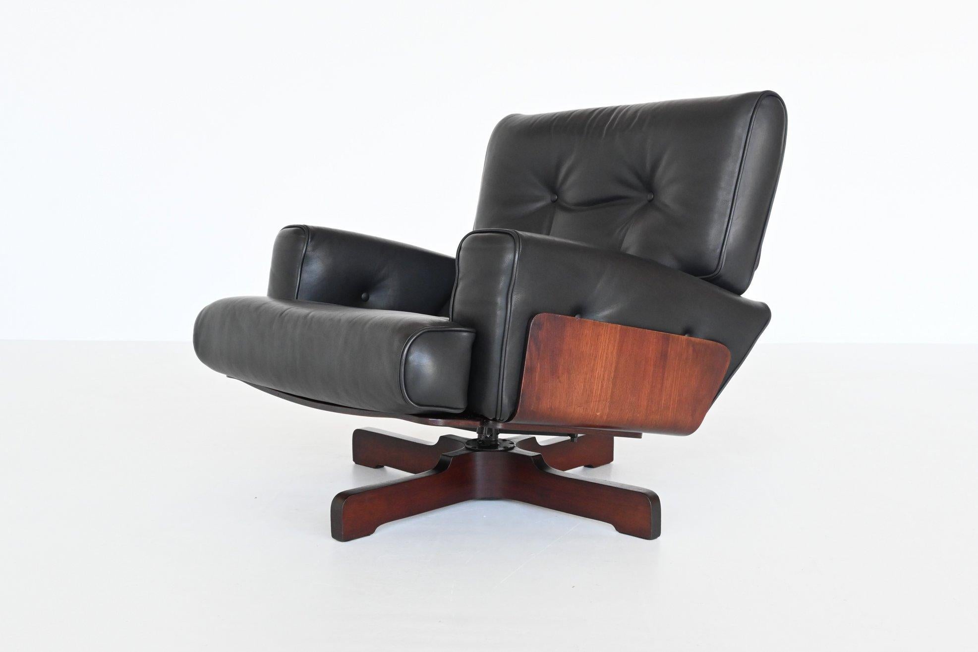 Metal Menilio Taro Model 401 Rosewood Lounge Chair Set Cinova, Italy, 1964