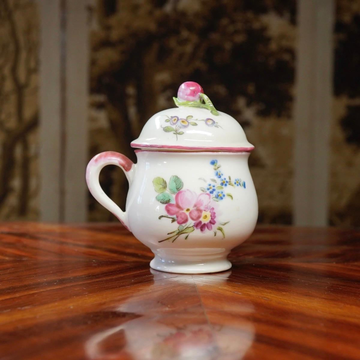 Rococo Mennecy Custard Cup and Cover, Flowers, circa 1760 For Sale