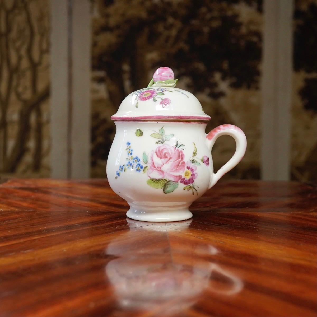 French Mennecy Custard Cup and Cover, Flowers, circa 1760 For Sale