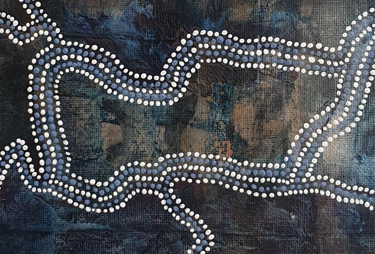 Zeitgenössisch von der Aborigine inspiriert Abstrakt.  (Schwarz), Abstract Painting, von Menno Modderman 