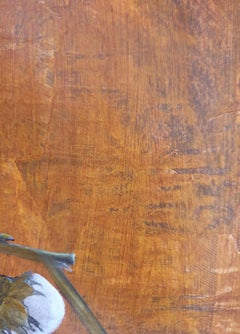 Cotton Ball. Contemporary Botanical Oil, Acrylic and Découpage on Board.