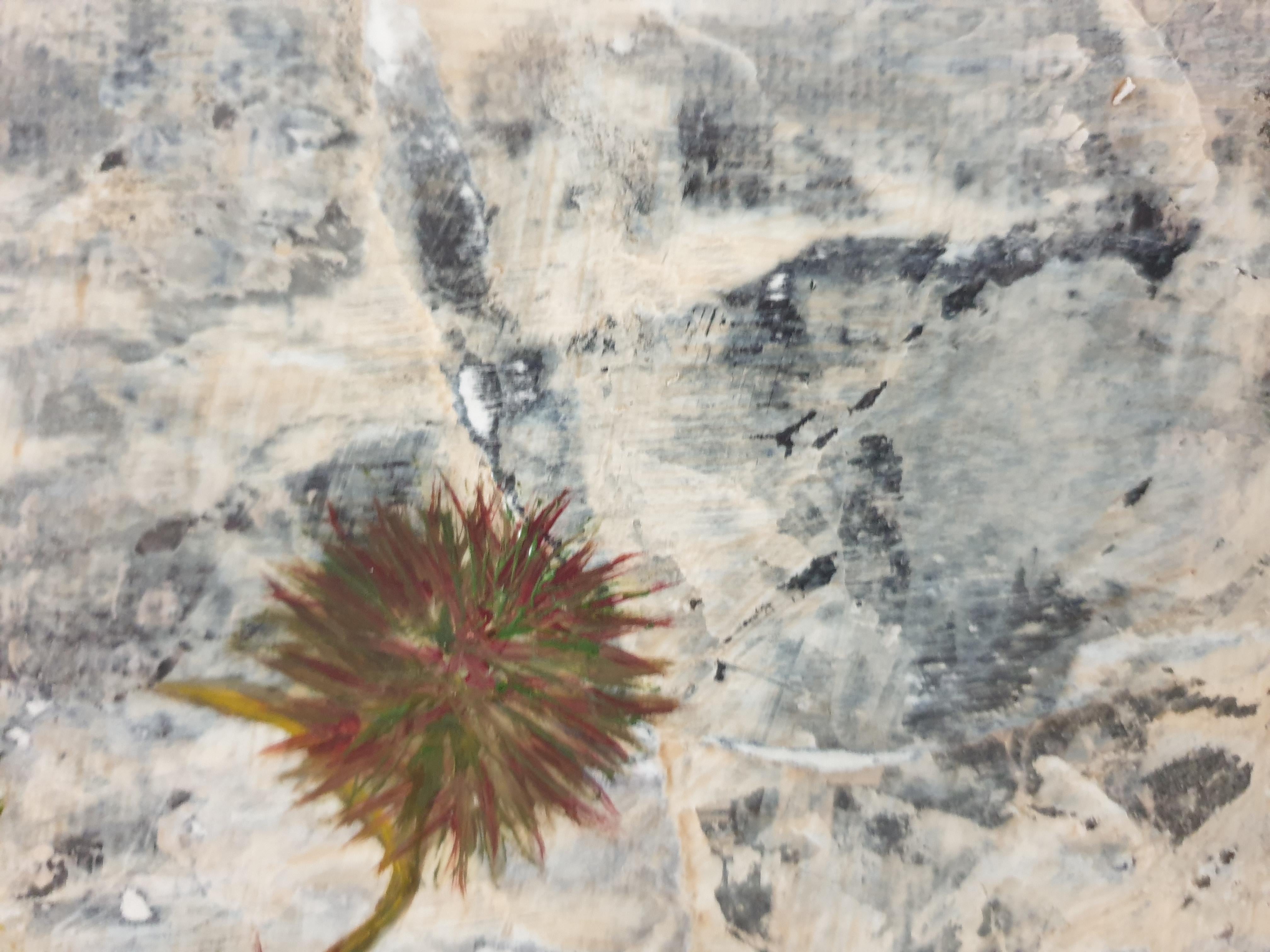 Gomphrena. Botanical Study, Découpage, Acrylic, Oil and Mixed-media on Board. For Sale 2