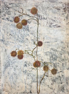 Gomphrena. Botanical Study, Découpage, Acrylic, Oil and Mixed-media on Board.
