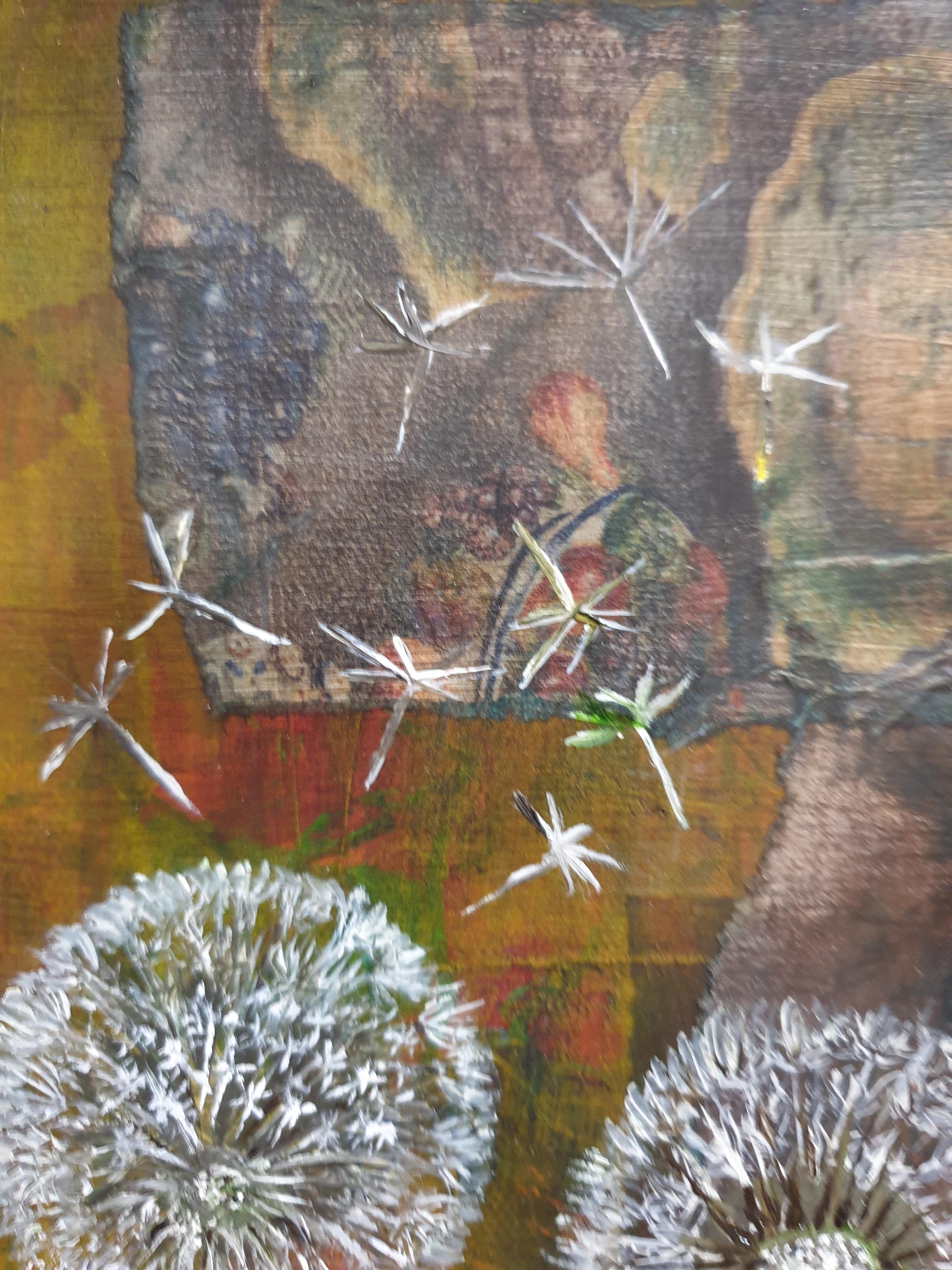 Dandelion Clocks. Contemporary Botanical Oil and Mixed-media on Board. For Sale 9