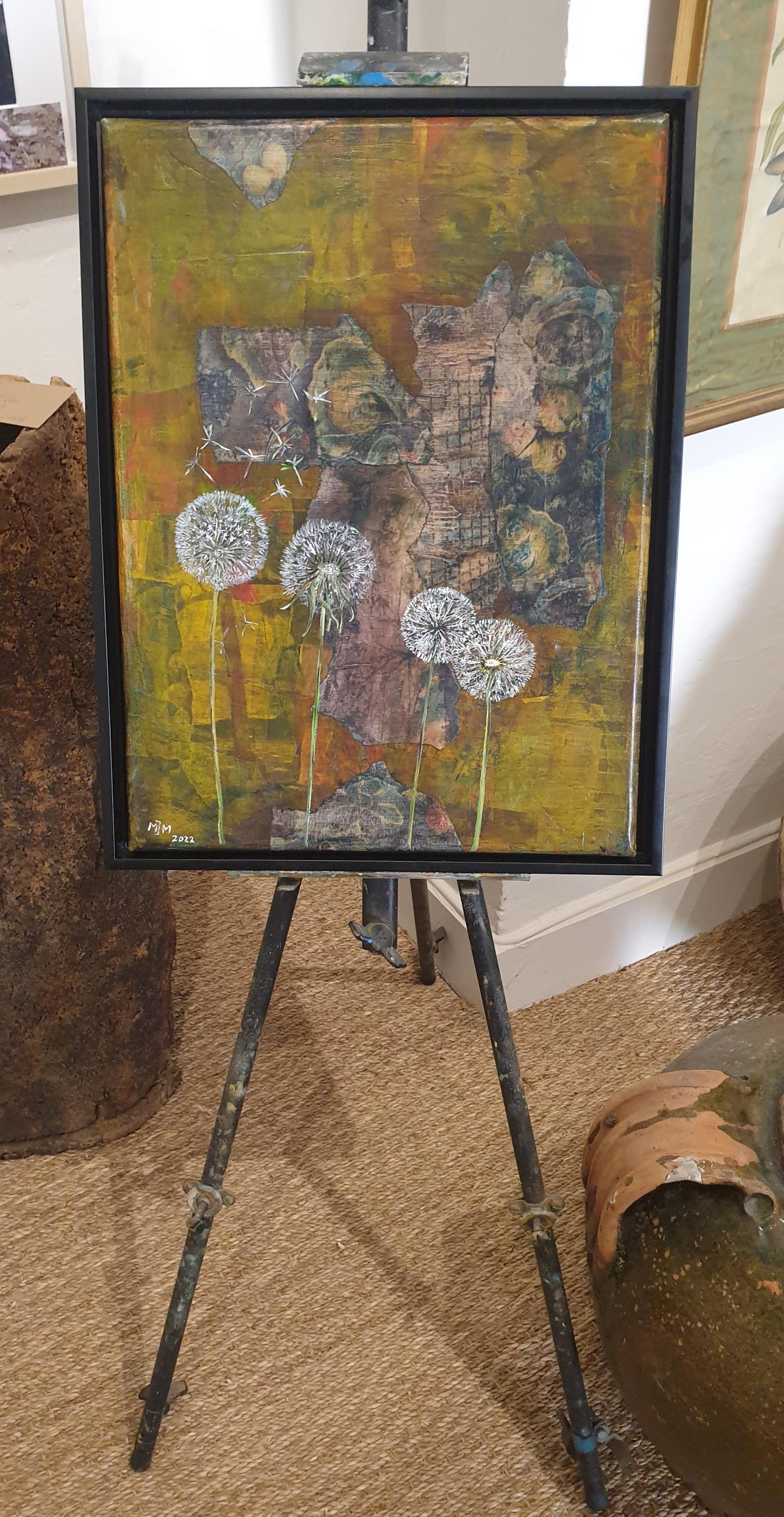 Dandelion Clocks. Contemporary Botanical Oil and Mixed-media on Board. For Sale 12