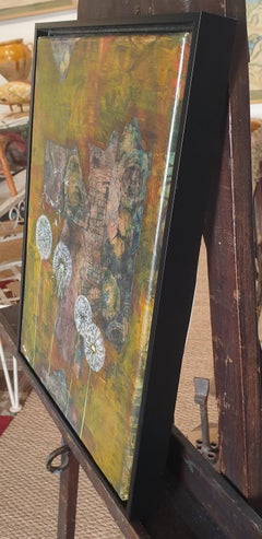 'Orologi di dente di leone'. Olio botanico contemporaneo e tecnica mista su tavola.