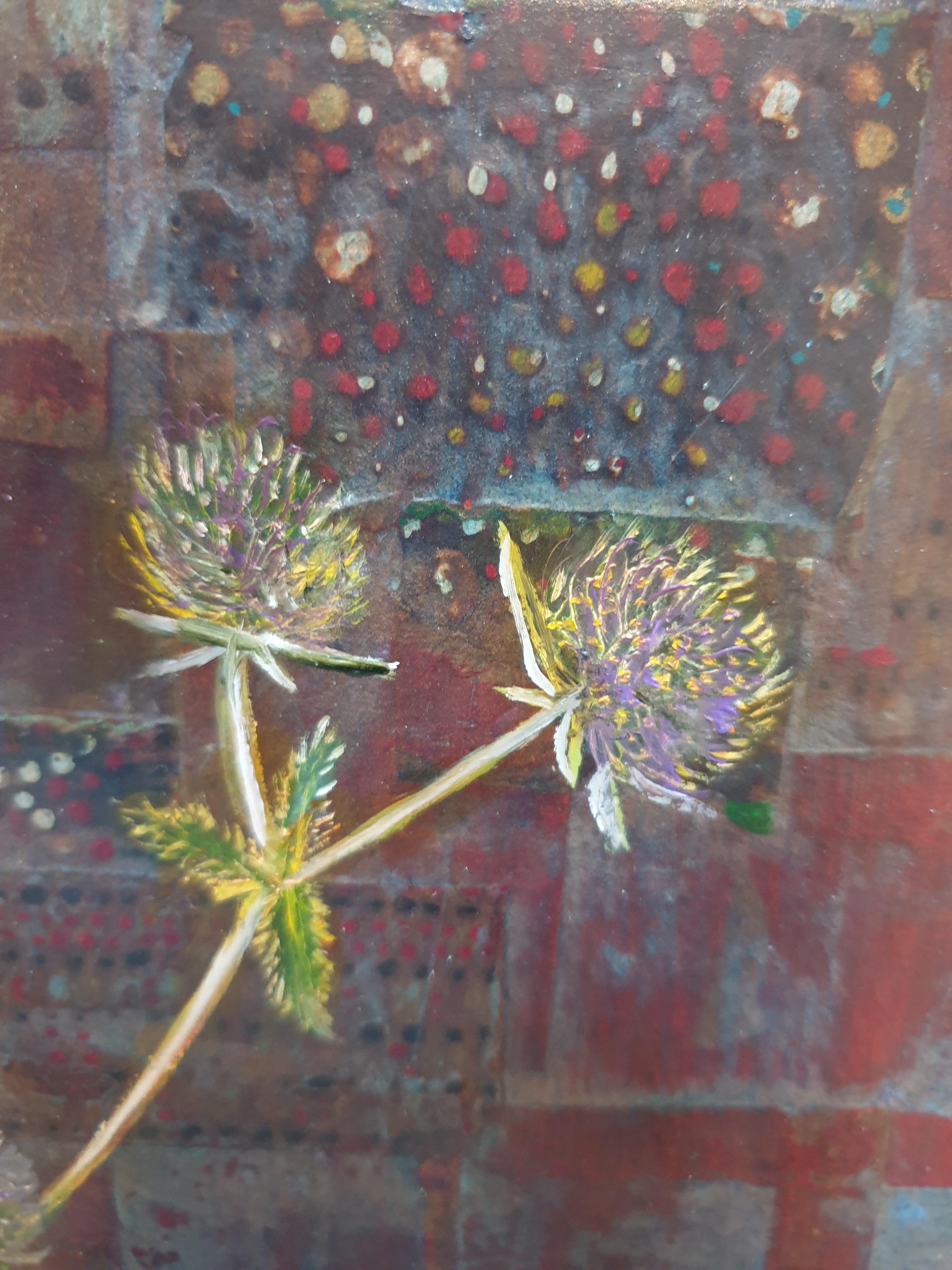 Eryngium. Contemporary Botanical Oil and Mixed-media on Board. For Sale 2