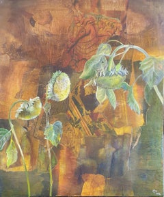 'Girasoli'. Botanica contemporanea Découpage, olio e tecnica mista su tavola.