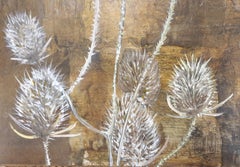 Chardons. Huile botanique contemporaine, acrylique et panneau mixte sur toile.