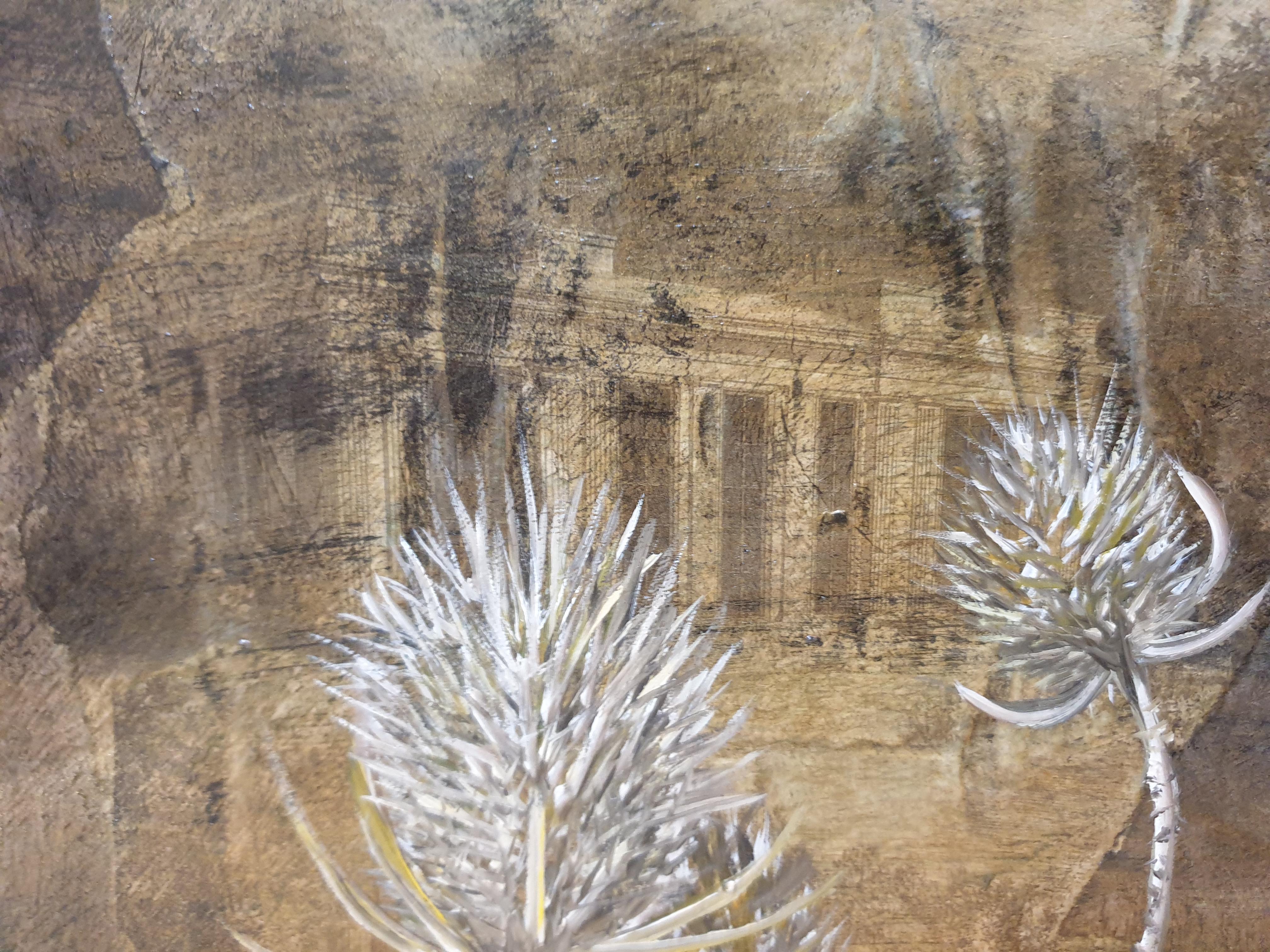 Thistles. Contemporary Botanical Oil, Acrylic and Mixed-media on Board. For Sale 1