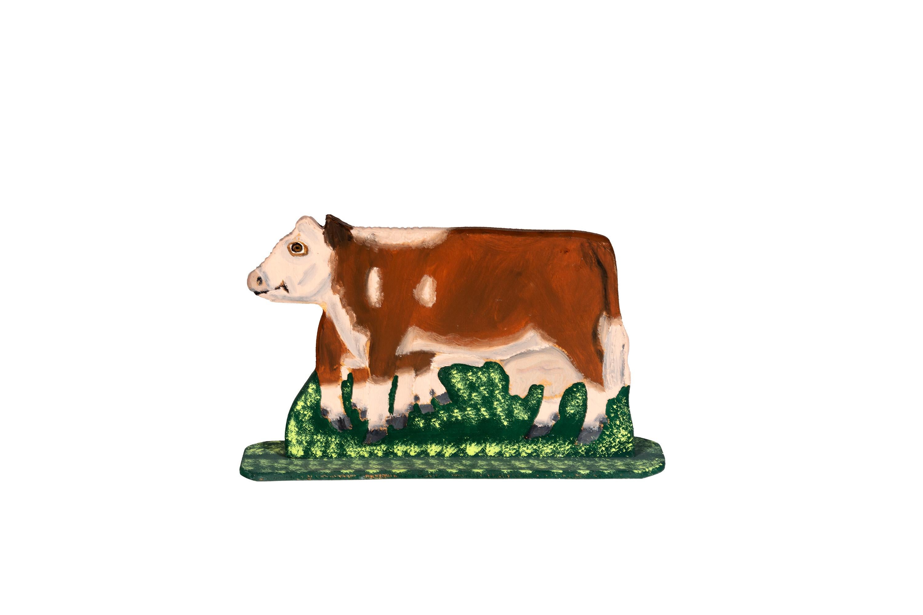 Folk Art Cow' Signiert vom Künstler, Geschenk, kleine Skulptur, Classic deco – Sculpture von Menno
