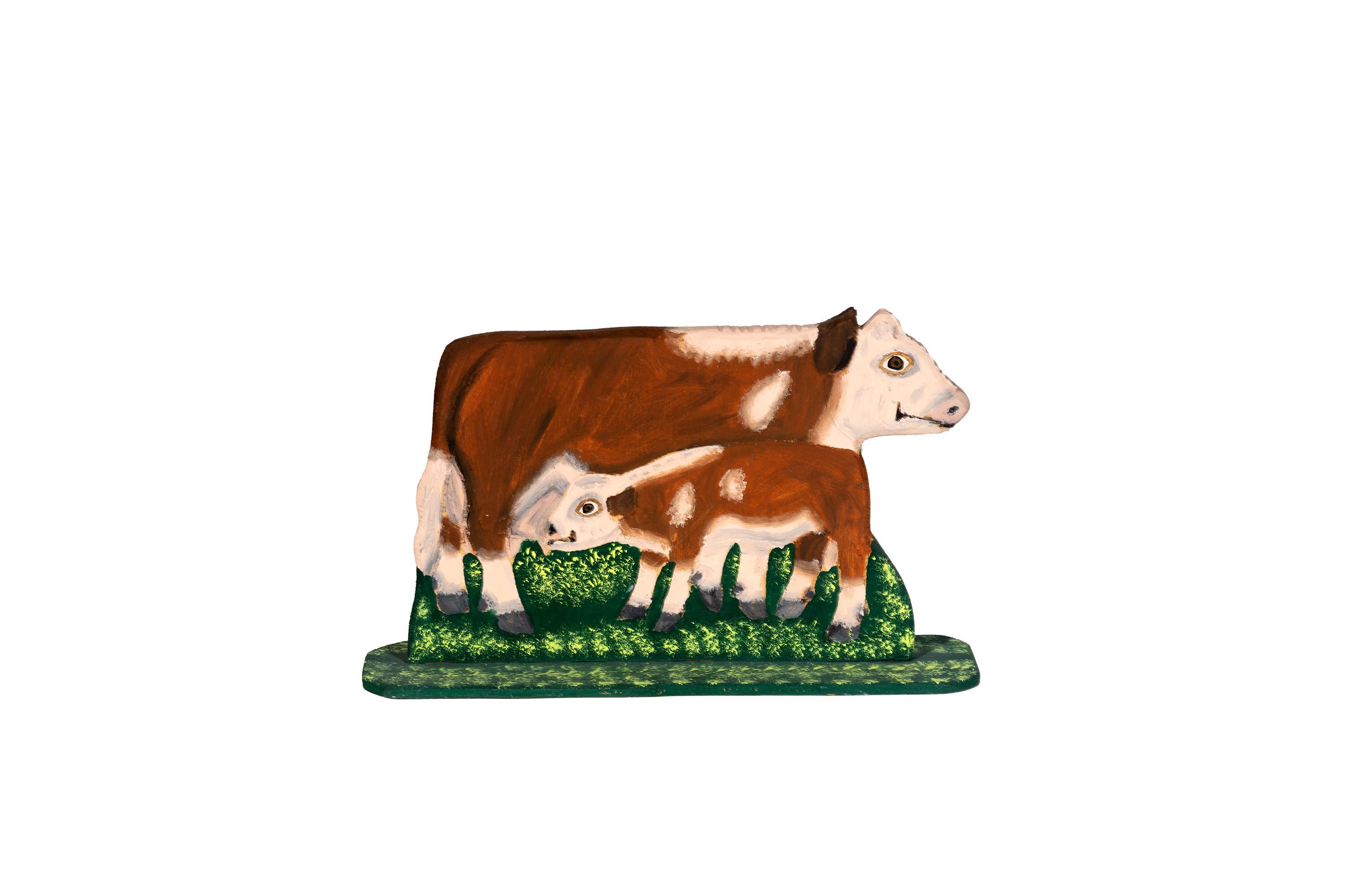 Menno Figurative Sculpture – Folk Art Cow' Signiert vom Künstler, Geschenk, kleine Skulptur, Classic deco