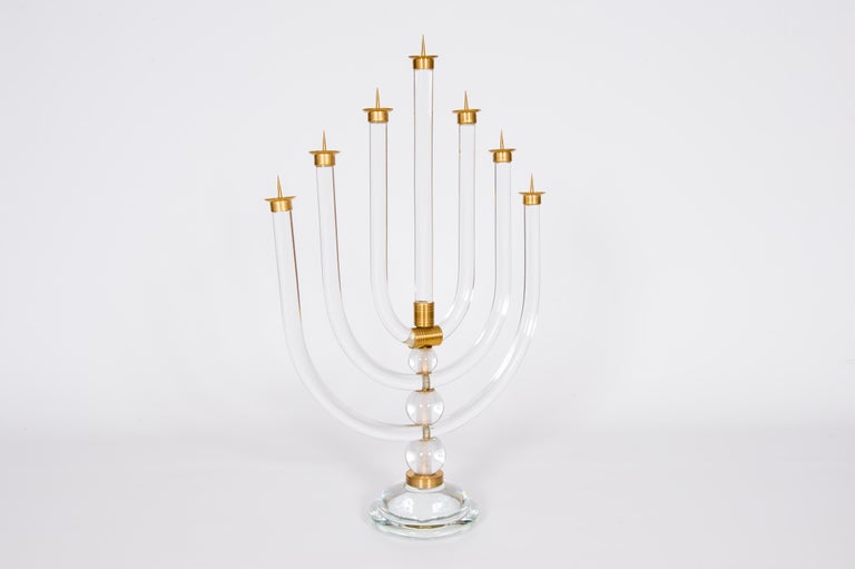 Modern Menorah Jewish Candelabrum in Blown Murano Glass, Vintage Murano Gallery 1970s For Sale