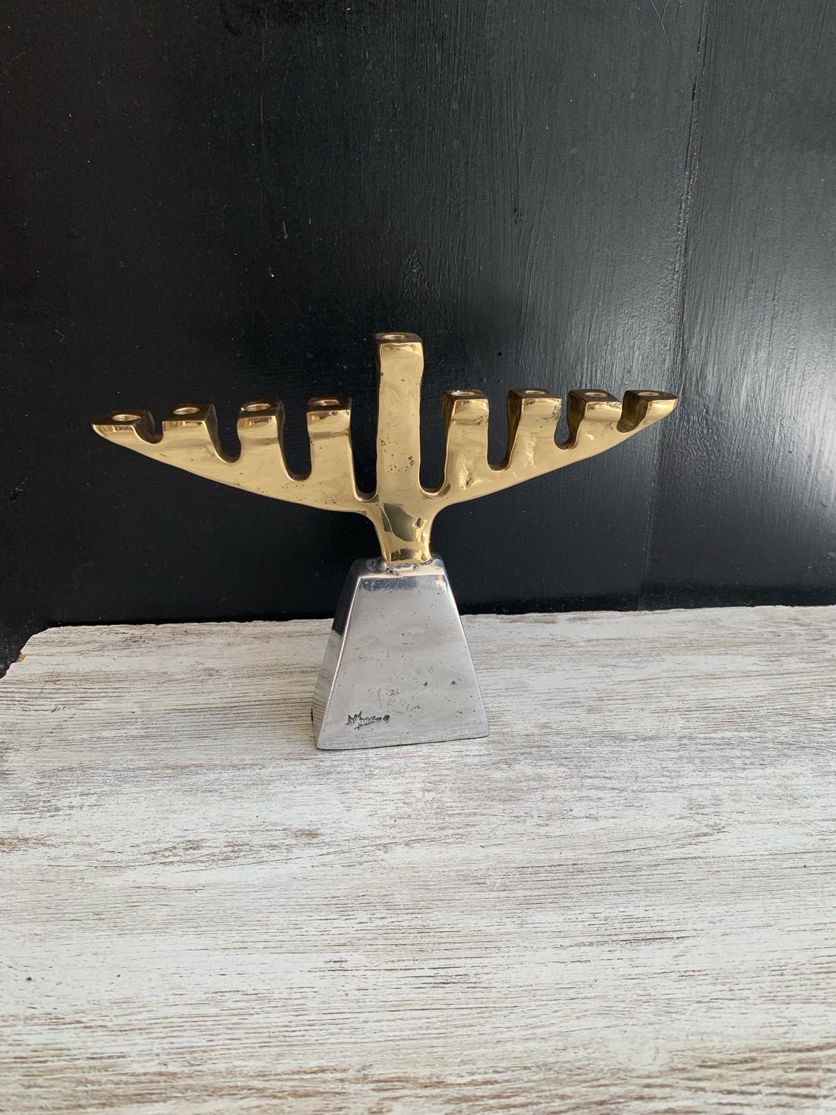 Brutalist Menorah G046 two Coloured Gold Silver Handmade in Spain Tabletop Candlestick For Sale