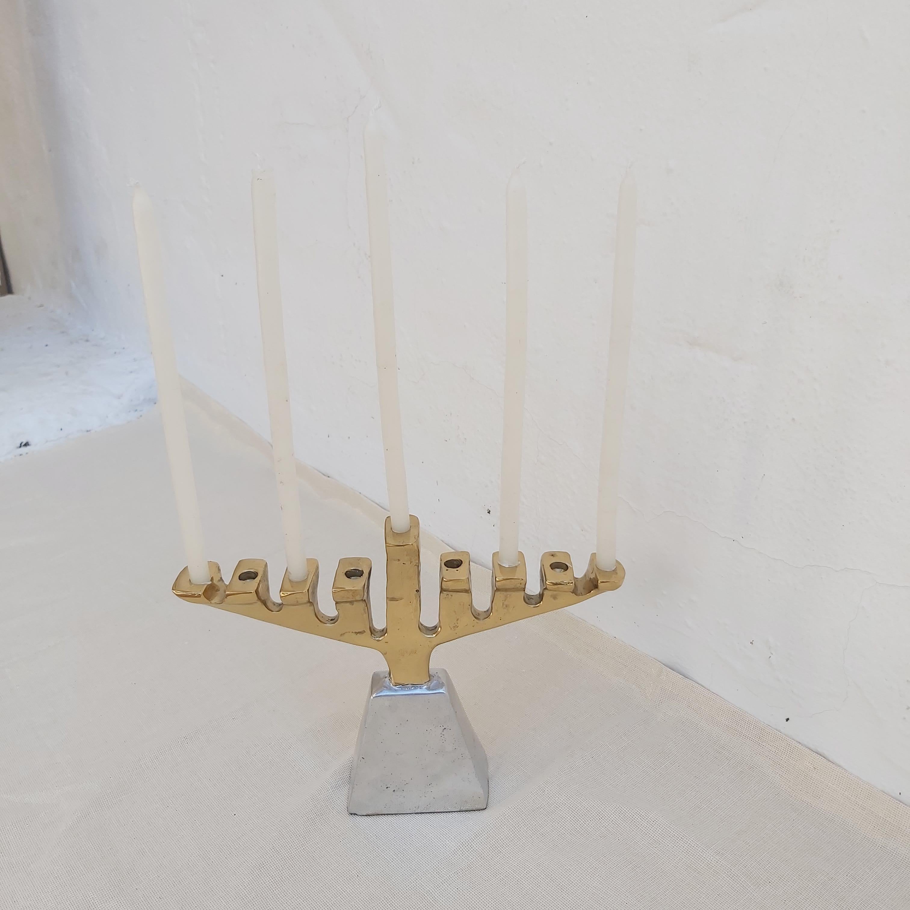 Contemporary Menorah G046 two Coloured Gold Silver Handmade in Spain Tabletop Candlestick For Sale