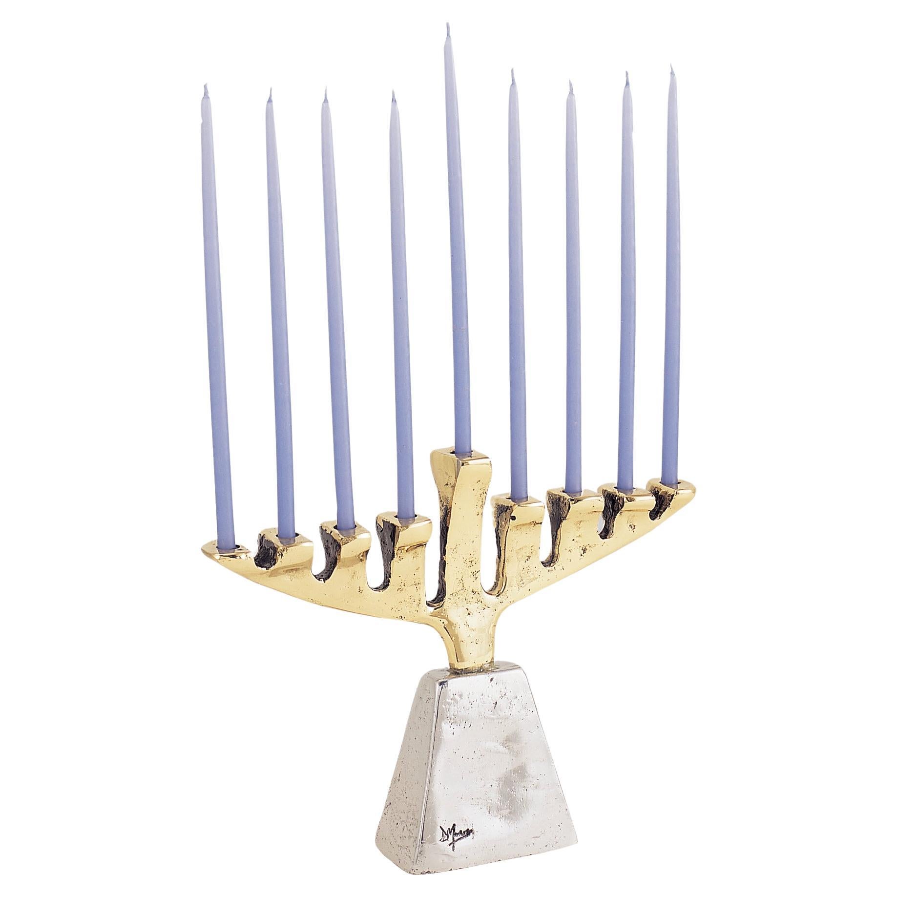 Menorah G046 two Coloured Gold Silver Handmade in Spain Tabletop Candlestick For Sale