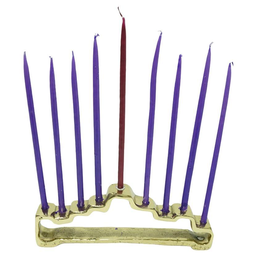 Menorah G048 Abstract Candelabra Cast Brass Gold Coloured Made in Spain For Sale 4