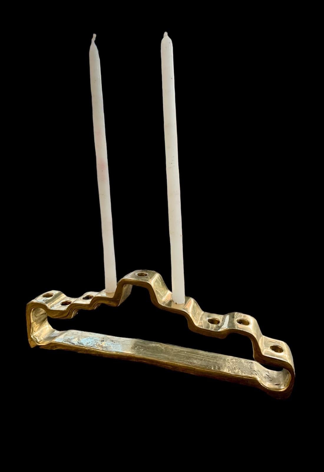 Menorah G048 Abstract Candelabra Cast Brass Gold Coloured Made in Spain For Sale 2