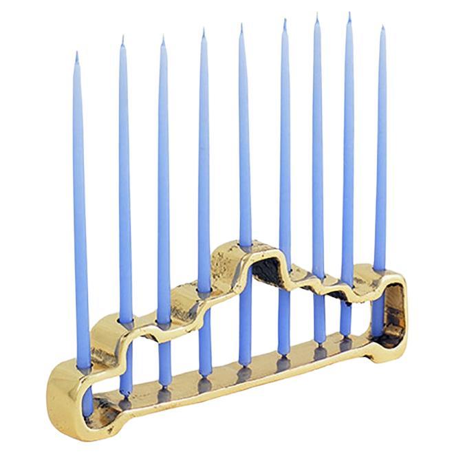 Menorah G048 Abstract Candelabra Cast Brass Gold Coloured Made in Spain For Sale