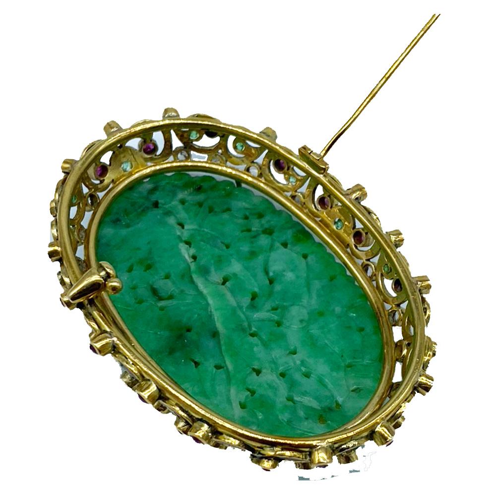 Oval Cut Menorah Jade & Enamel Pendant with Moons 5 Carats TW 18 Karat Gold Sapphires