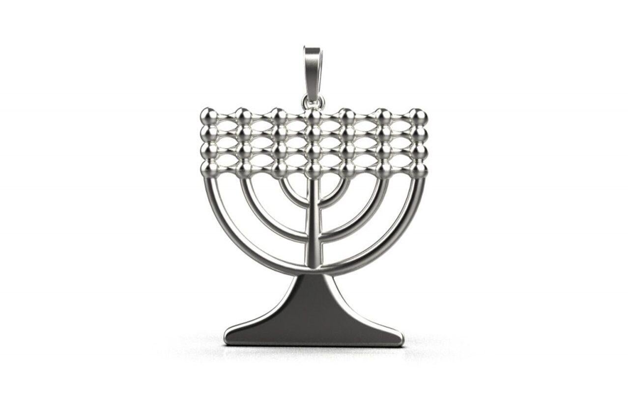 Moderne Pendentif Menorah, or blanc 18 carats en vente