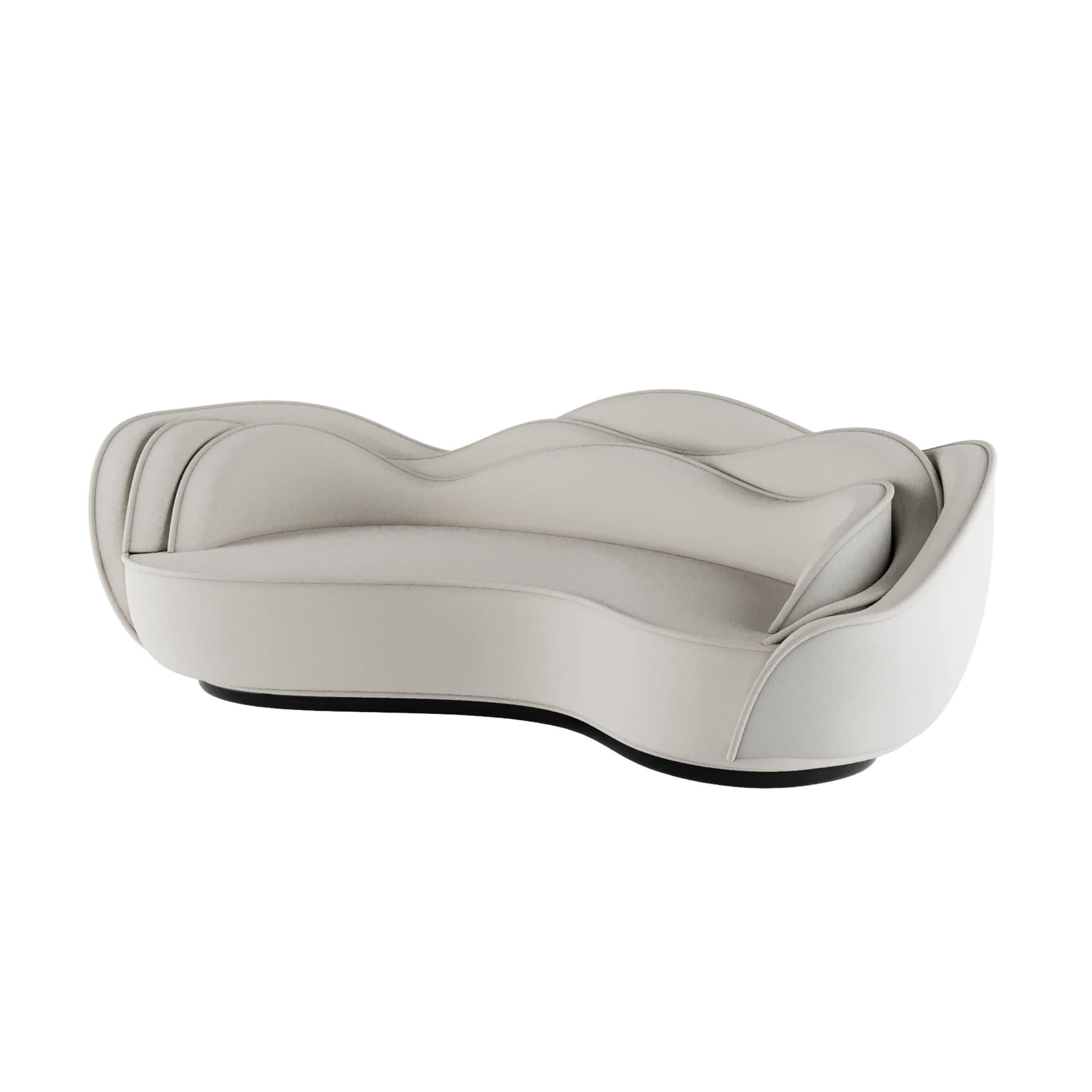 Cadiz Sofa is a postmodern style sofa with curvilinear shapes that makes a statement without renouncing comfort. The sofa sculpture has a wavy backrest that is a perfect abstraction of feminine beauty. The seat has an organic shape, designed for