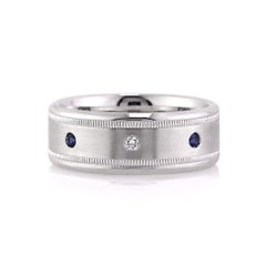 Men
s 0.35ct Sapphire and Diamond Wedding Band in 14k White Gold 8.5mm
