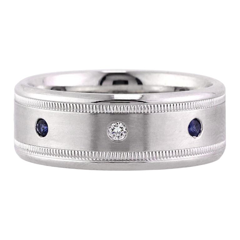 Men
s 0.35ct Sapphire and Diamond Wedding Band in 14k White Gold 8.5mm