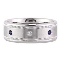 Men
s 0.35ct Sapphire and Diamond Wedding Band in 14k White Gold 8.5mm