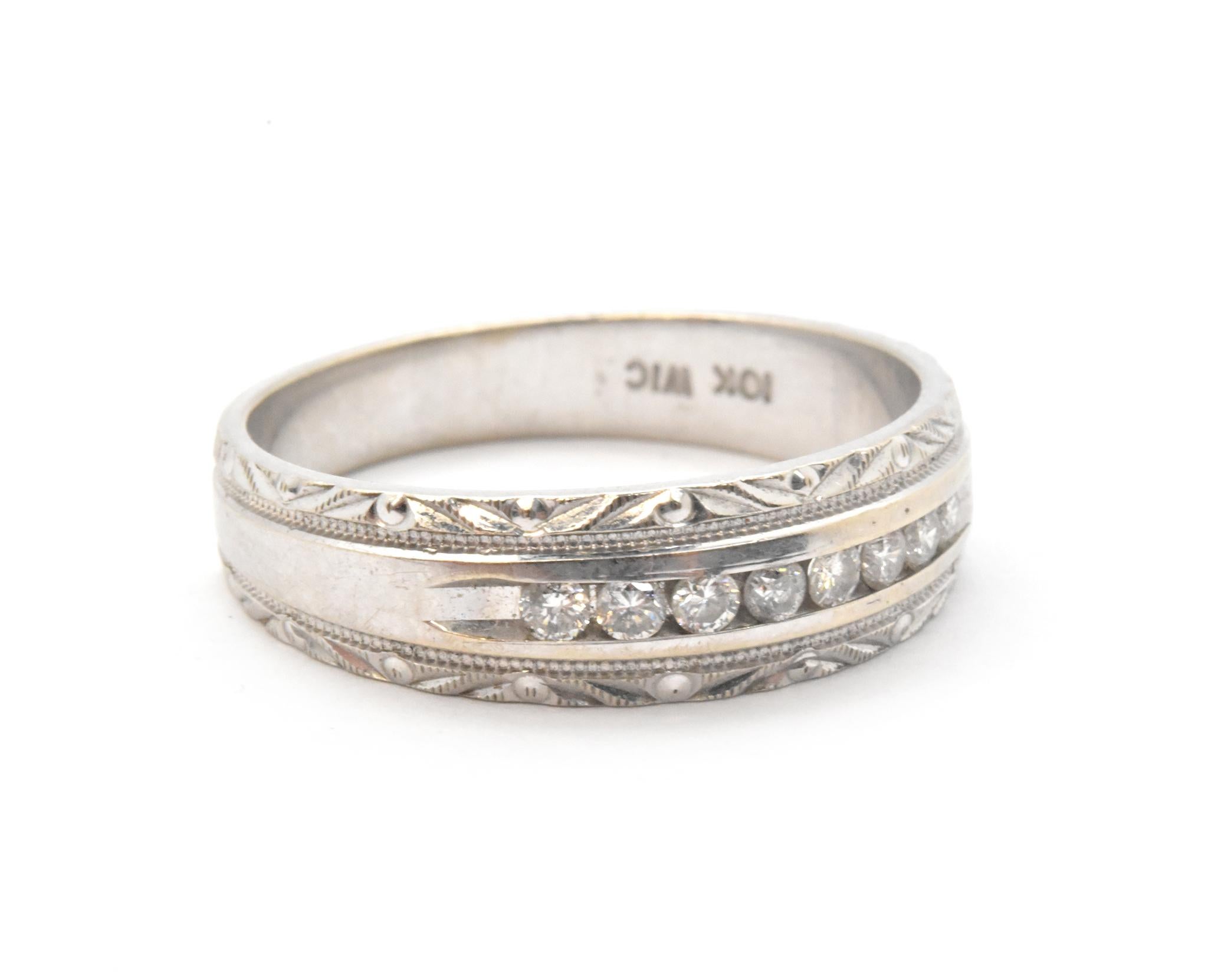 Modern Men's 10 Karat White Gold and 0.24tw Diamond Wedding Band Ring