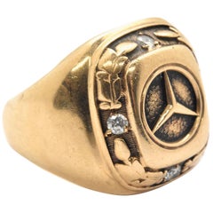 Men's 10 Karat Yellow Gold Mercedes Emblem Diamond Ring