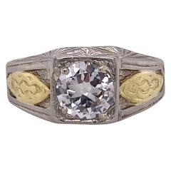 Men's 1.07 Carat Diamond Solitaire 18 Karat Two-Tone Gold Vintage Ring GIA G/VS1