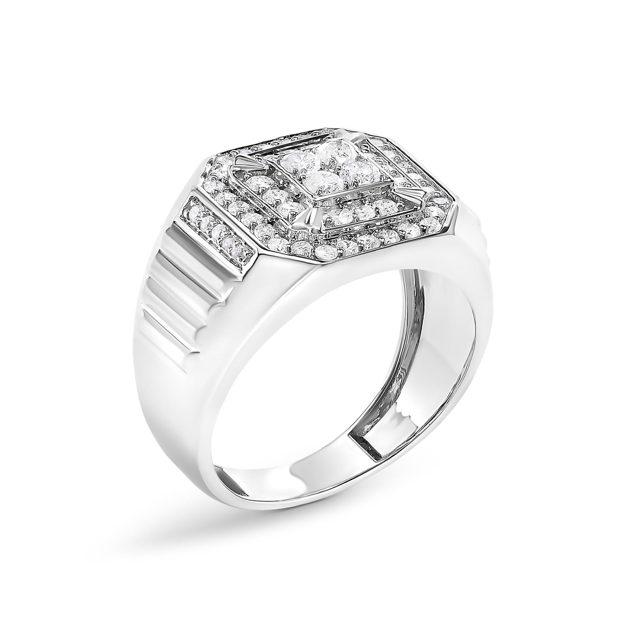 Herren 10K Weißgold 1,00 Cttw Diamant achteckig Siegel Stil Band Ring (Moderne) im Angebot