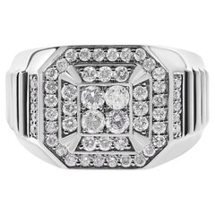 Men
s 10K White Gold 1.00 Cttw Diamond Octagonal Signet Style Band Ring
