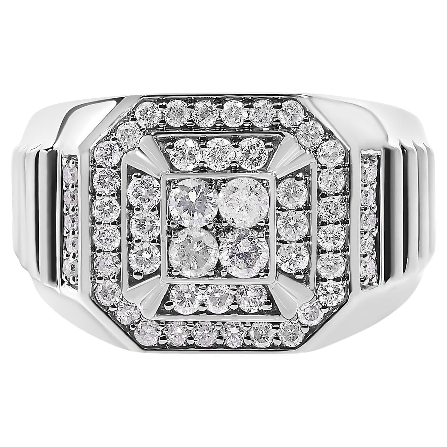 Anello da uomo in oro bianco 10 carati con diamante da 1,00 ctg.