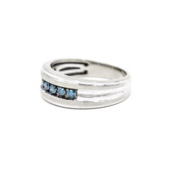 Men's 10K White Gold Blue Diamonds Band