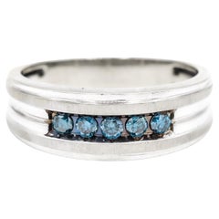 Men's 10K White Gold Blue Diamonds Band