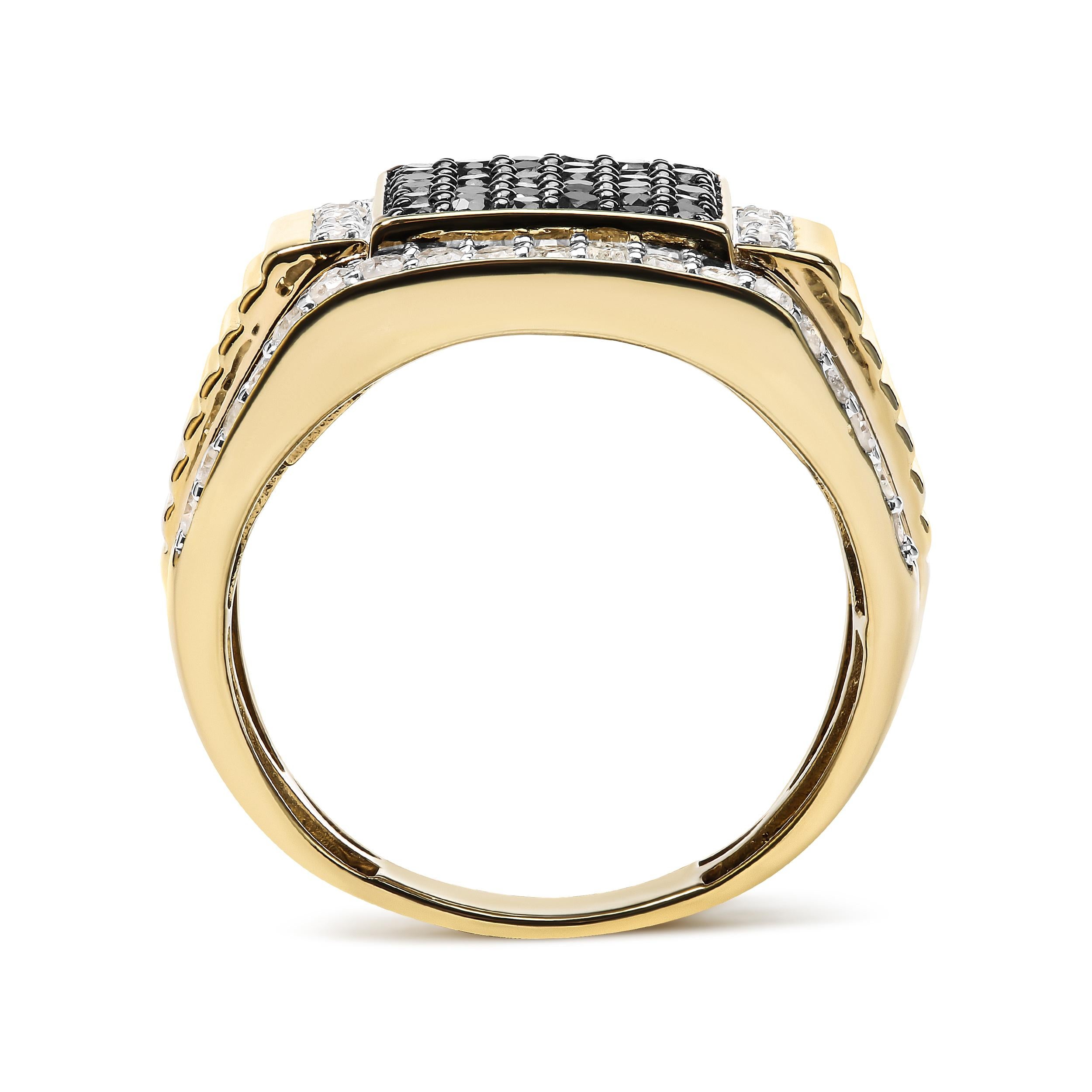 Men's 10K Yellow Gold 1 1/2 Carat White and Black Treated Diamond Cluster Ring 4