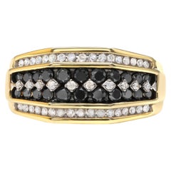 Men's 10K Yellow Gold 1 1/2 Carat White and Black Treated Diamond Cluster Ring