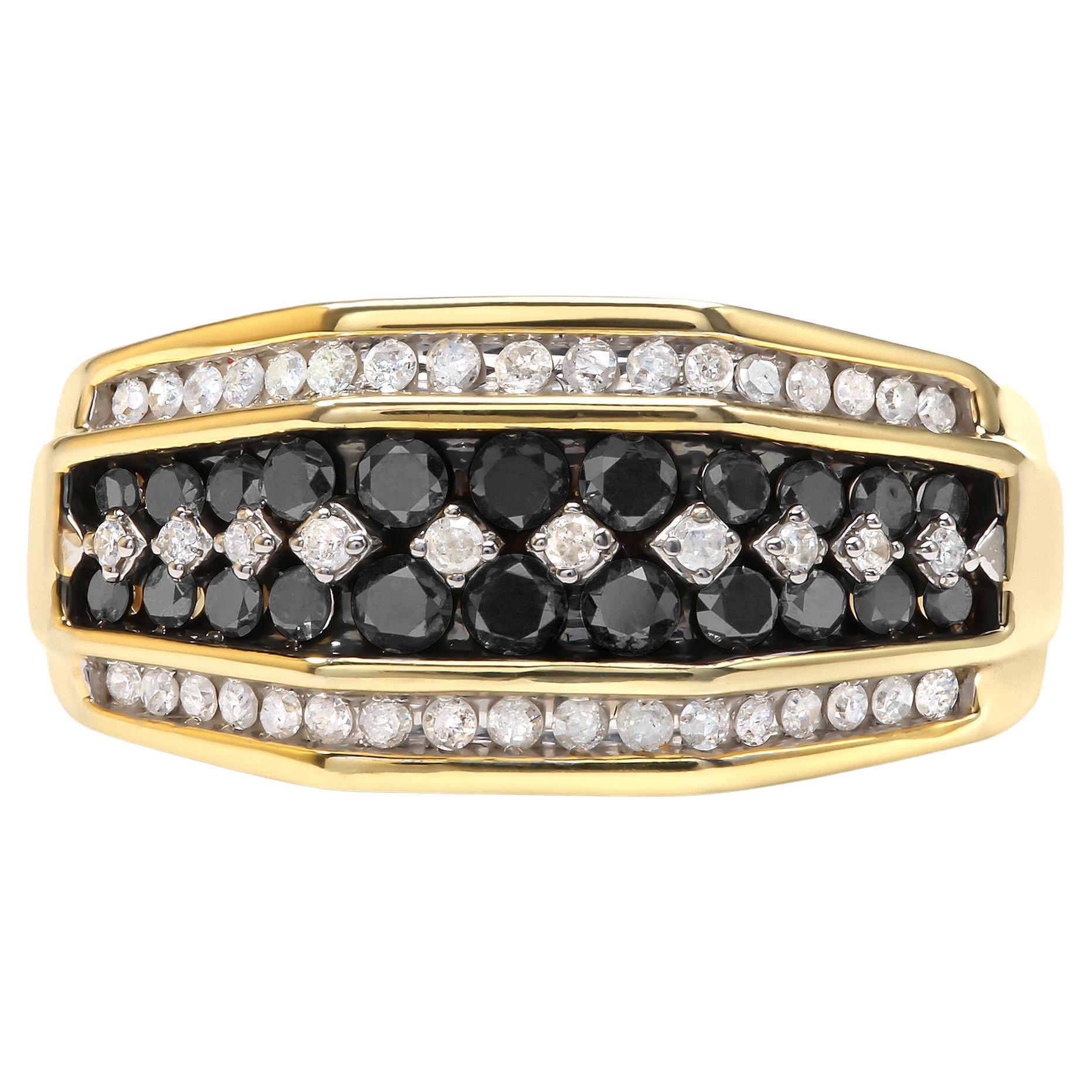 Men's 10K Yellow Gold 1 1/2 Carat White and Black Treated Diamond Cluster Ring