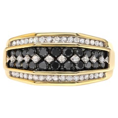 Men's 10K Yellow Gold 1 1/2 Carat White and Black Treated Diamond Cluster Ring